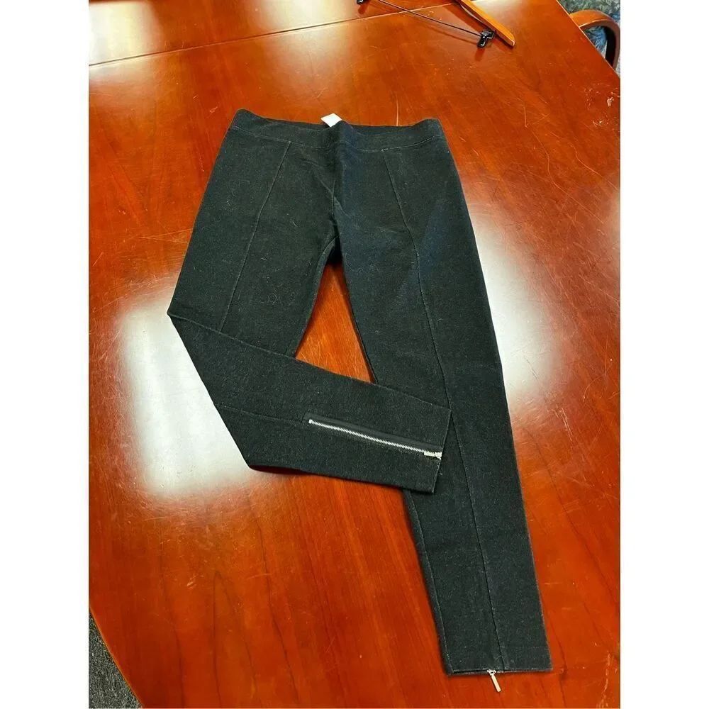 Lou & Grey Black Denim Look Ankle Zip Leggings sz L NWT